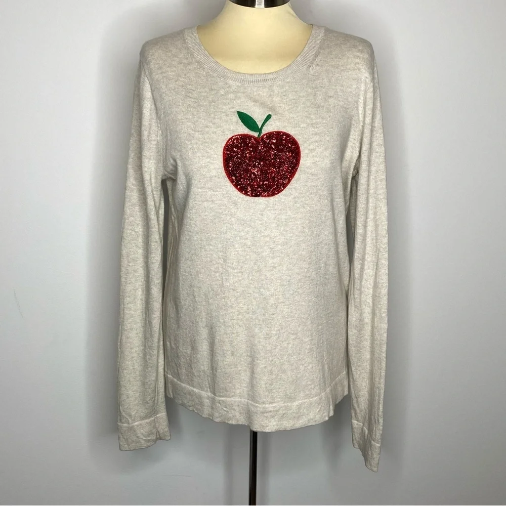 J. Crew Red Sequin Apple Teddie Crew Neck Sweater